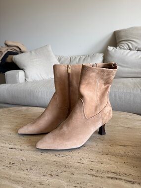 Classic Tan Suede Mid-Heel Ankle Boots